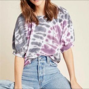 Anthropologie Maeve Puff Sleeve Tie Dye Sweatshirt Top